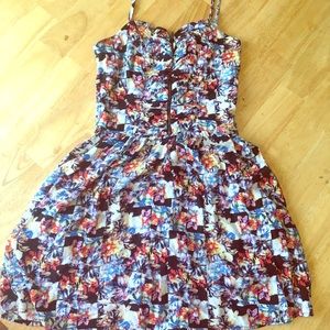Floral checkerboard spaghetti strap dress